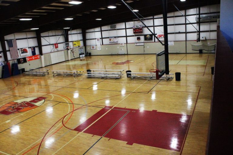 2 regulation sized courts that can also be utilized as one NBA regulation sized court.